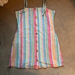 Roxy Size L striped cotton button down sundress with adjustable straps